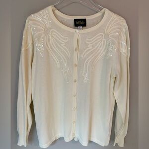 Bob Mackie Wearable Art Ivory Cardigan with Sequin Detail | Women's Sz M